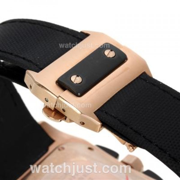 Cartier Santos 100 Chronograph Swiss Valjoux 7750 Movement Rose Gold Case with Nylon Strap
