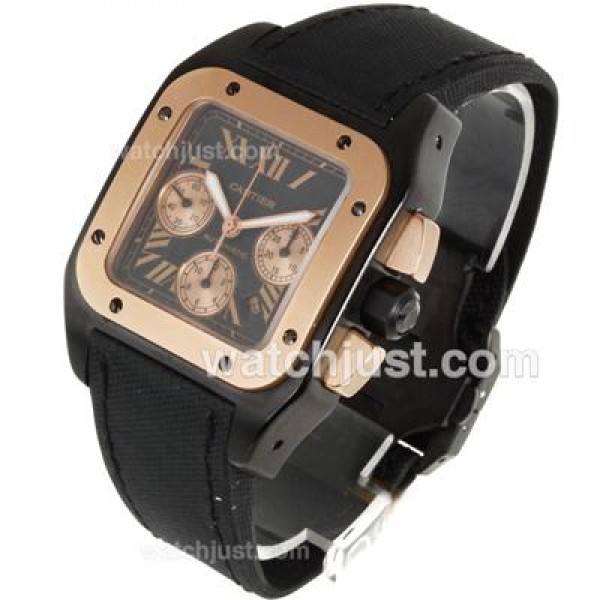 Cartier Santos 100 Chronograph Swiss Valjoux 7750 Movement PVD Case with Nylon Strap