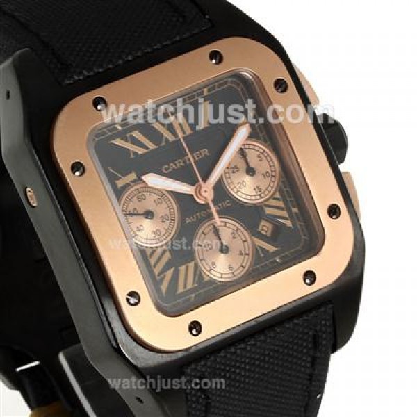 Cartier Santos 100 Chronograph Swiss Valjoux 7750 Movement PVD Case with Nylon Strap