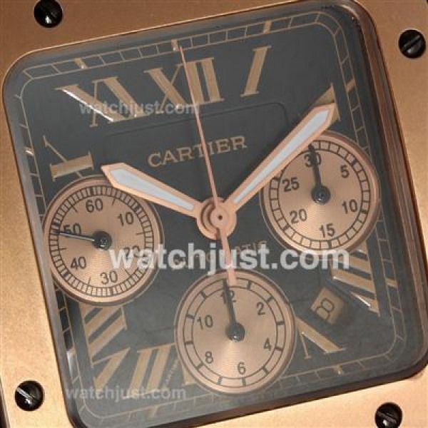 Cartier Santos 100 Chronograph Swiss Valjoux 7750 Movement PVD Case with Nylon Strap