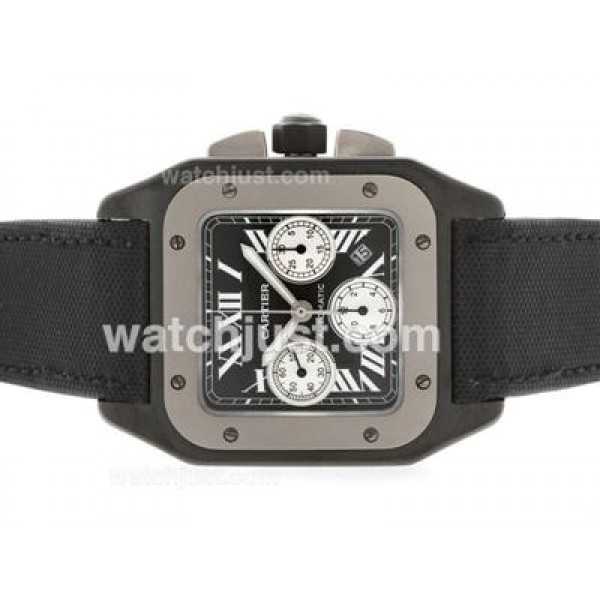 Cartier Santos 100 Chronograph Swiss Valjoux 7750 Movement PVD Case with Nylon Strap