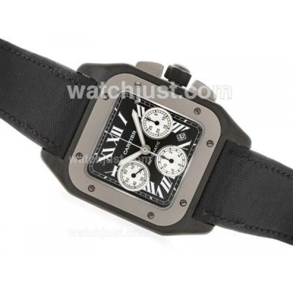 Cartier Santos 100 Chronograph Swiss Valjoux 7750 Movement PVD Case with Nylon Strap