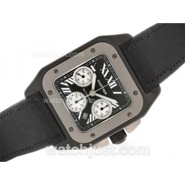 Cartier Santos 100 Chronograph Swiss Valjoux 7750 Movement PVD Case with Nylon Strap