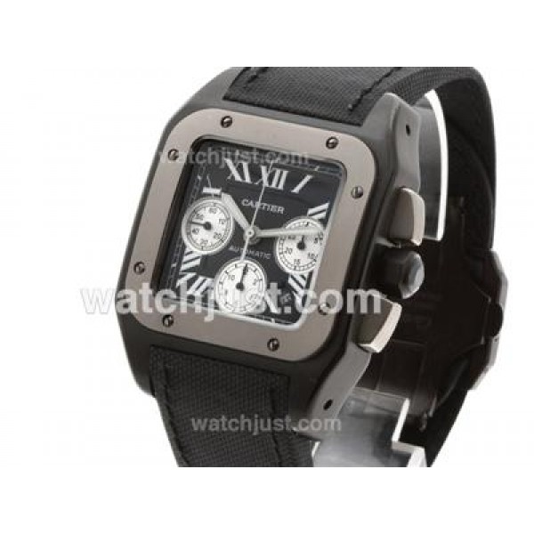 Cartier Santos 100 Chronograph Swiss Valjoux 7750 Movement PVD Case with Nylon Strap
