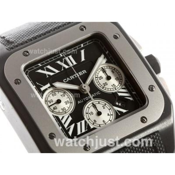 Cartier Santos 100 Chronograph Swiss Valjoux 7750 Movement PVD Case with Nylon Strap