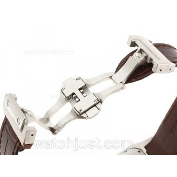 Cartier Santos 100 Chronograph Swiss Valjoux 7750 Movement with White Dial-Brown Leather Strap