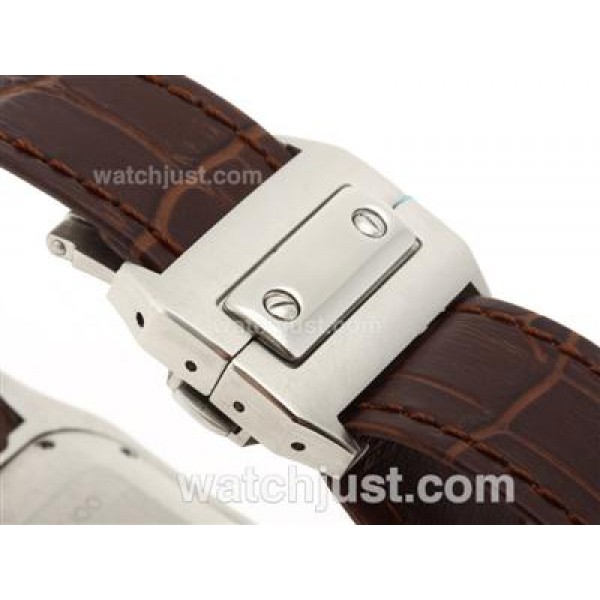 Cartier Santos 100 Chronograph Swiss Valjoux 7750 Movement with White Dial-Brown Leather Strap