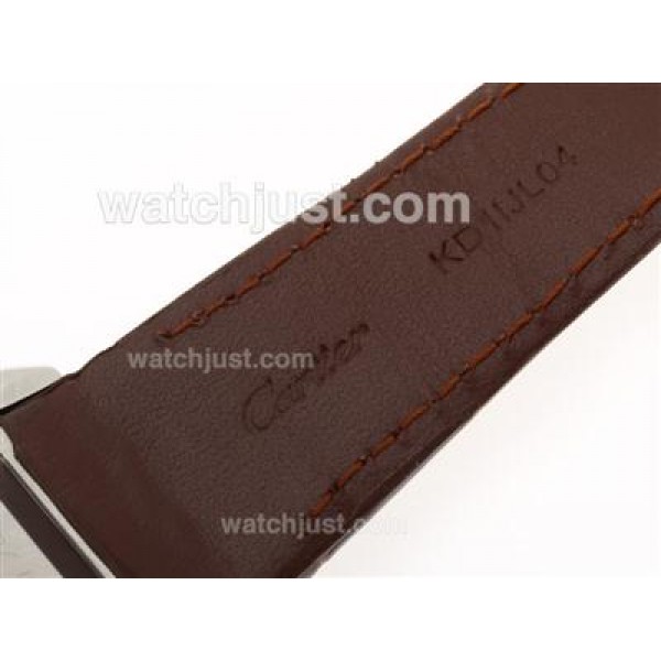 Cartier Santos 100 Chronograph Swiss Valjoux 7750 Movement with White Dial-Brown Leather Strap