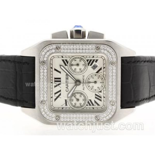 UK Best Quality Cartier Santos 100 Chronograph Replica Watches With White Dials For Sale