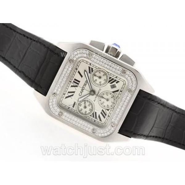 UK Best Quality Cartier Santos 100 Chronograph Replica Watches With White Dials For Sale