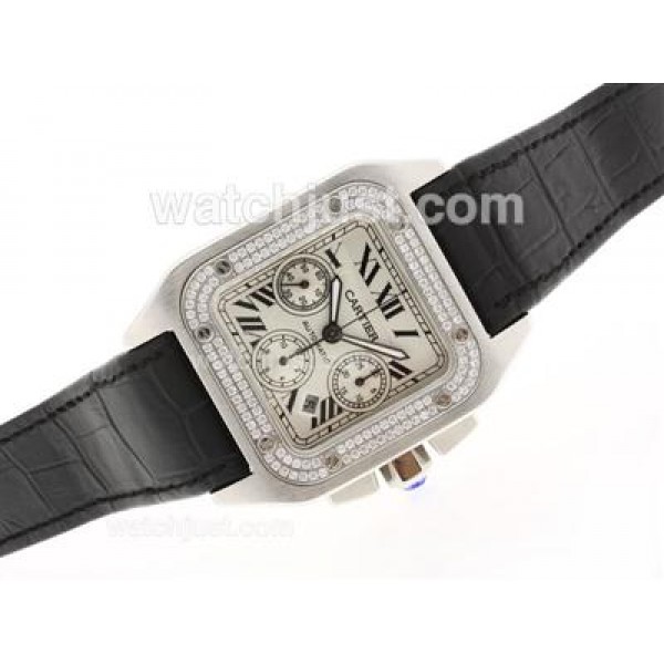 UK Best Quality Cartier Santos 100 Chronograph Replica Watches With White Dials For Sale