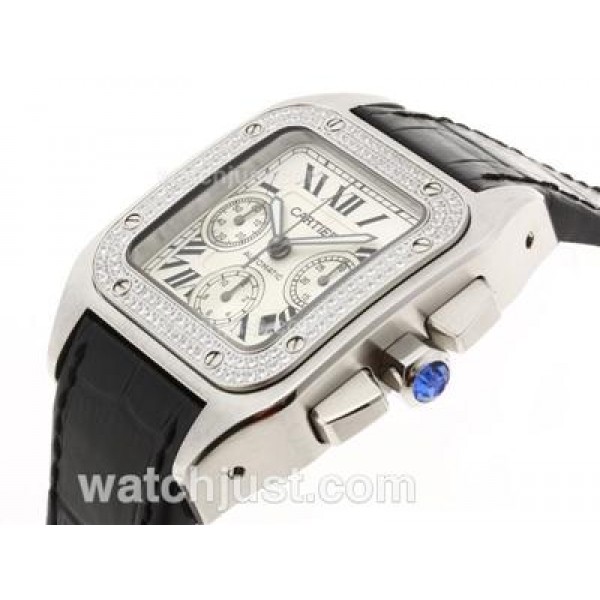 UK Best Quality Cartier Santos 100 Chronograph Replica Watches With White Dials For Sale