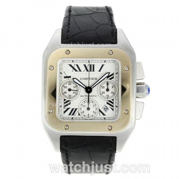 Cartier Santos 100 Chronograph Swiss Valjoux 7750 Movement Two Tone Case