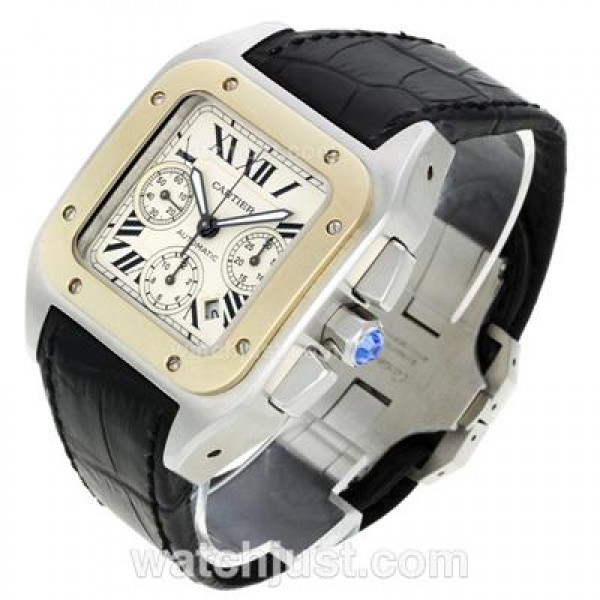 Cartier Santos 100 Chronograph Swiss Valjoux 7750 Movement Two Tone Case