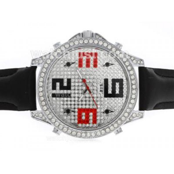 Jacob & Co Classic Five Time Zone Diamond Bezel and Dial with Leather Strap-Big Number Markers