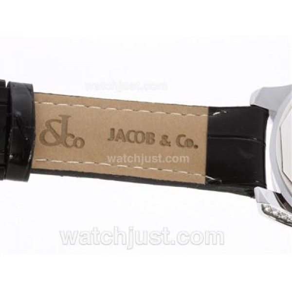 Jacob & Co Classic Five Time Zone Diamond Bezel and Dial with Leather Strap-Big Number Markers