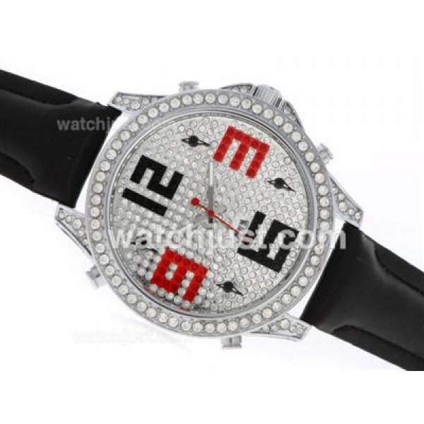 Jacob & Co Classic Five Time Zone Diamond Bezel and Dial with Leather Strap-Big Number Markers
