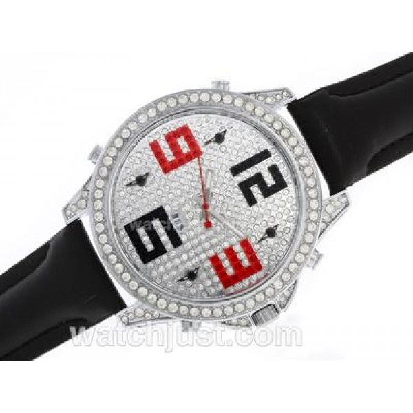 Jacob & Co Classic Five Time Zone Diamond Bezel and Dial with Leather Strap-Big Number Markers