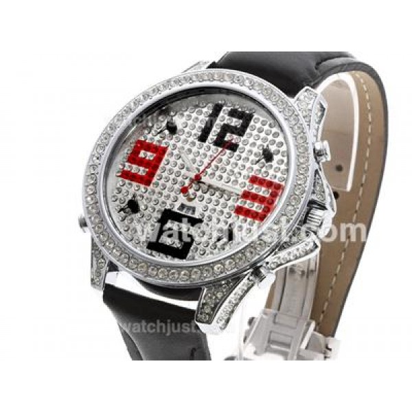 Jacob & Co Classic Five Time Zone Diamond Bezel and Dial with Leather Strap-Big Number Markers