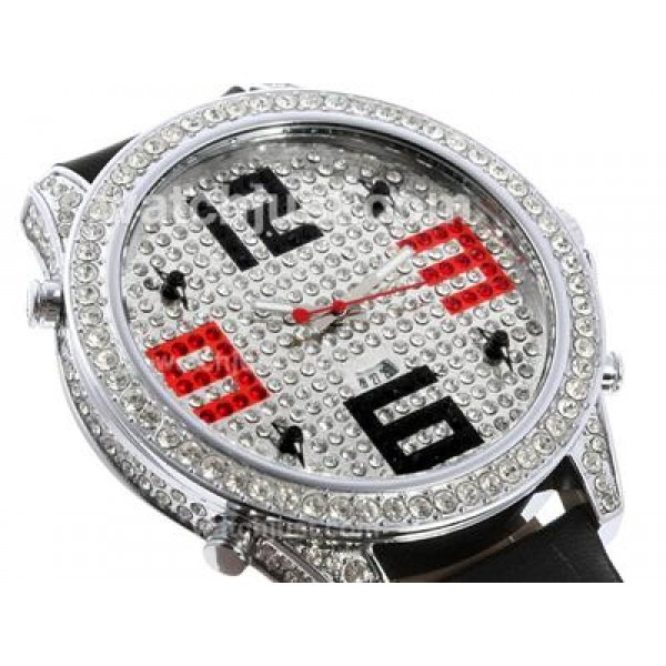 Jacob & Co Classic Five Time Zone Diamond Bezel and Dial with Leather Strap-Big Number Markers