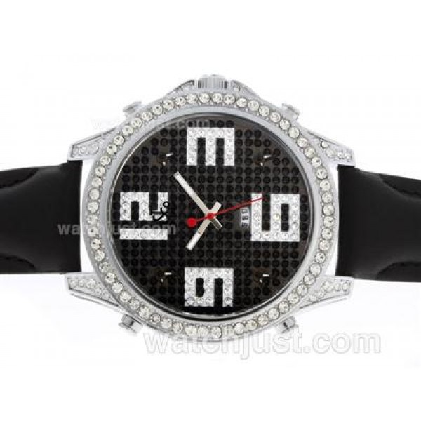 Jacob & Co Classic Five Time Zone Diamond Bezel and Dial with Leather Strap-Big Number Markers