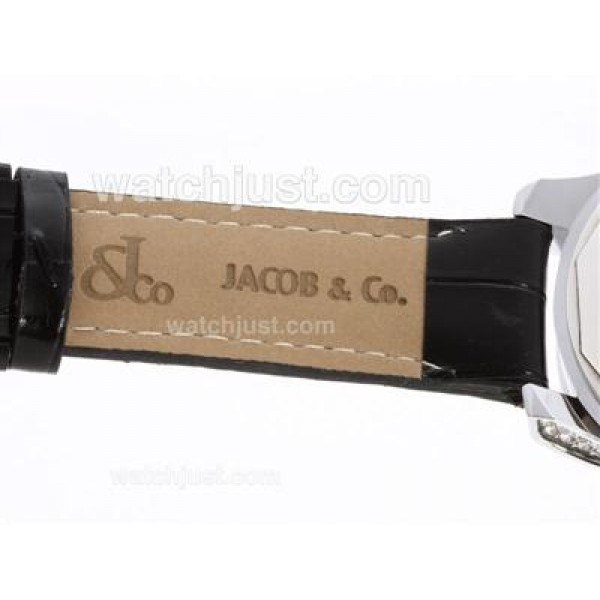 Jacob & Co Classic Five Time Zone Diamond Bezel and Dial with Leather Strap-Big Number Markers