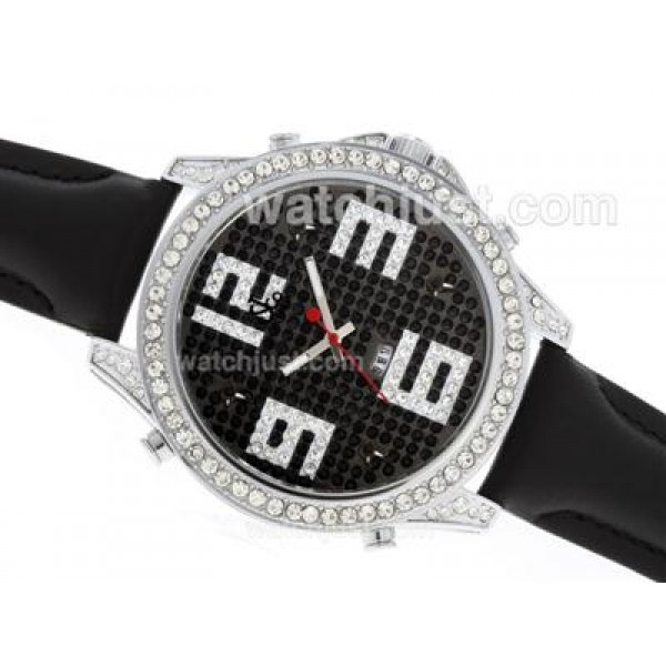 Jacob & Co Classic Five Time Zone Diamond Bezel and Dial with Leather Strap-Big Number Markers