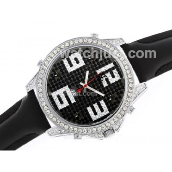 Jacob & Co Classic Five Time Zone Diamond Bezel and Dial with Leather Strap-Big Number Markers