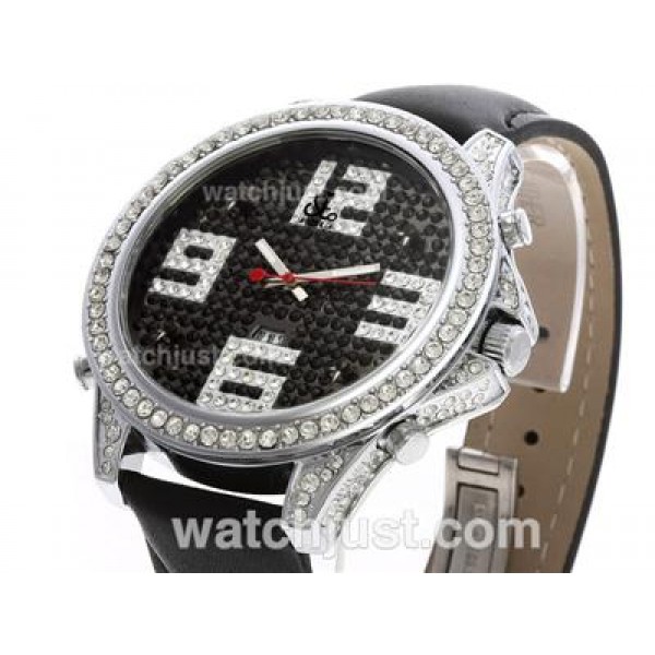 Jacob & Co Classic Five Time Zone Diamond Bezel and Dial with Leather Strap-Big Number Markers