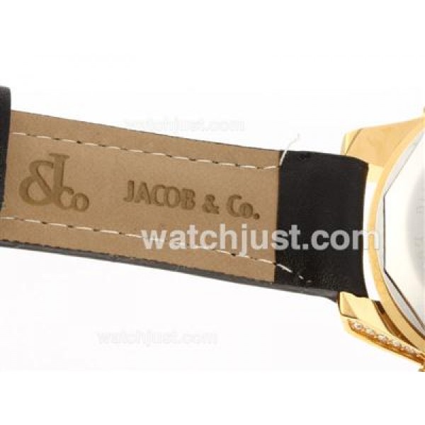 Jacob & Co Classic Five Time Zone Gold Case Full Diamond with Leather Strap