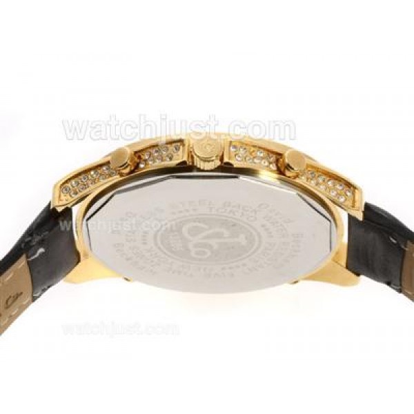 Jacob & Co Classic Five Time Zone Gold Case Full Diamond with Leather Strap