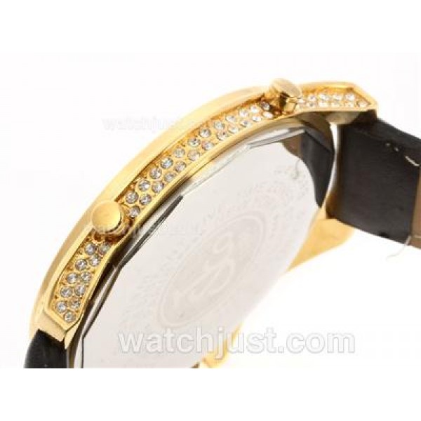 Jacob & Co Classic Five Time Zone Gold Case Full Diamond with Leather Strap