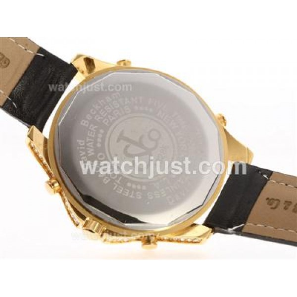 Jacob & Co Classic Five Time Zone Gold Case Full Diamond with Leather Strap