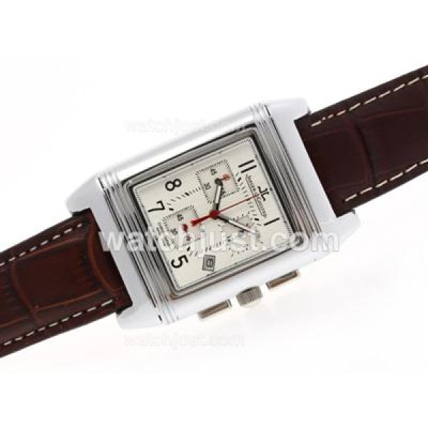 Jaeger-Lecoultre Reverso Working Chronogragh with White Dial-Leather Strap