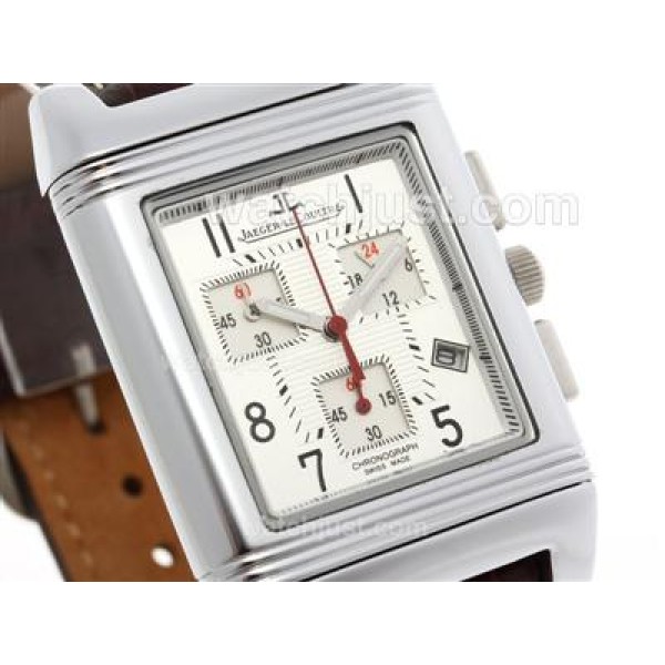 Jaeger-Lecoultre Reverso Working Chronogragh with White Dial-Leather Strap