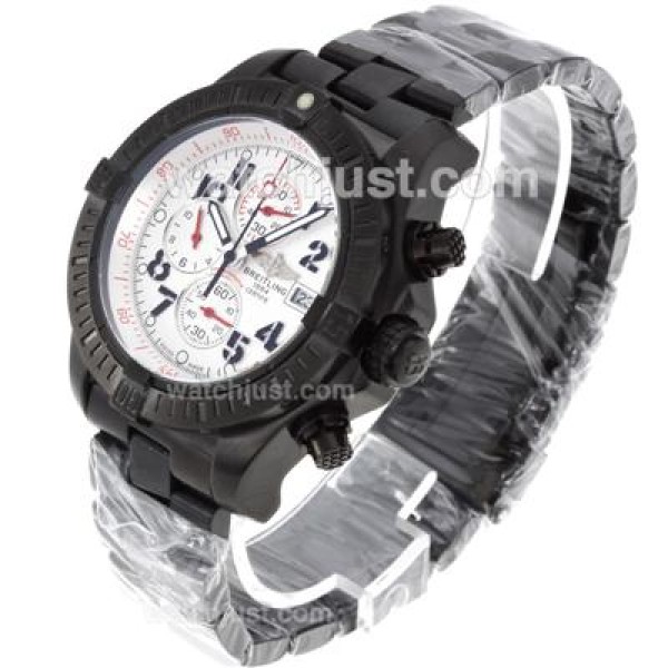 Breitling Super Avenger Working Chronograph Full PVD with White Dial