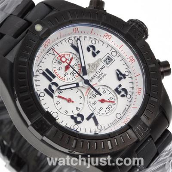 Breitling Super Avenger Working Chronograph Full PVD with White Dial