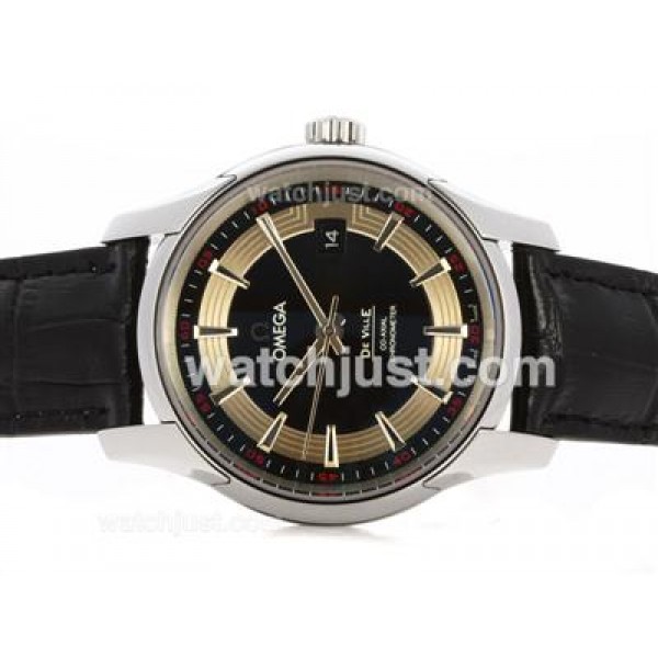 Omega Hour Vision See Thru Case Swiss ETA 2836 Movement with Black Dial-Leather Strap