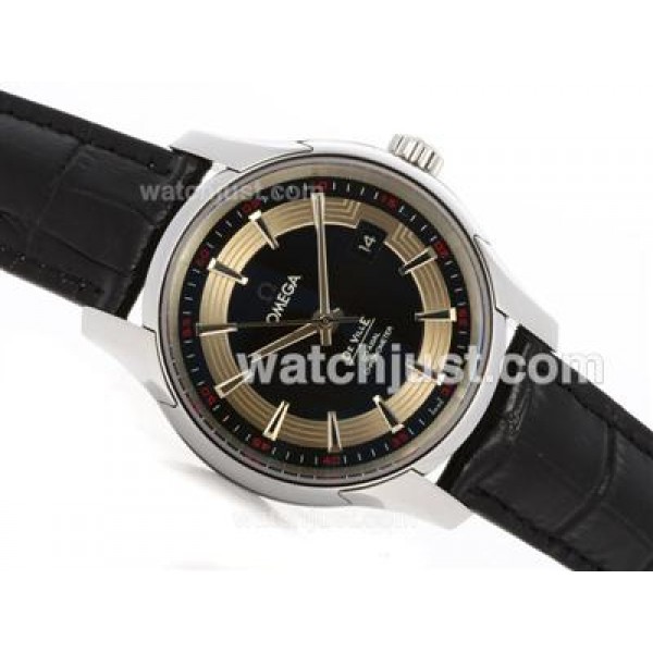 Omega Hour Vision See Thru Case Swiss ETA 2836 Movement with Black Dial-Leather Strap