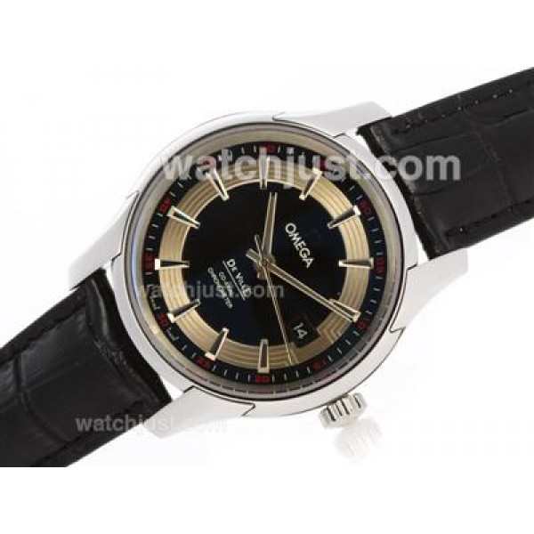 Omega Hour Vision See Thru Case Swiss ETA 2836 Movement with Black Dial-Leather Strap