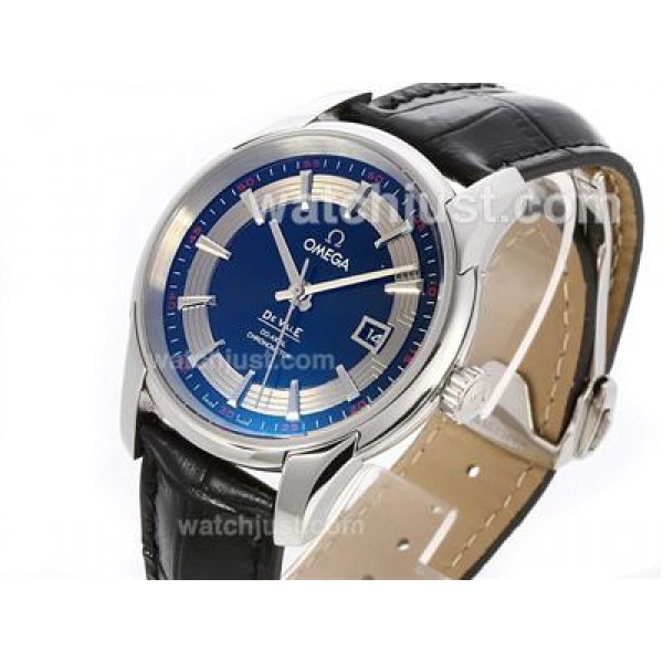 Omega Hour Vision See Thru Case Swiss ETA 2836 Movement with Black Dial-Leather Strap