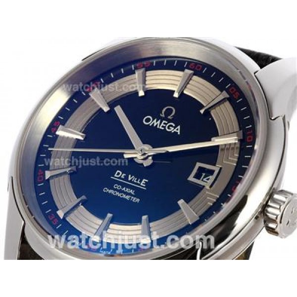 Omega Hour Vision See Thru Case Swiss ETA 2836 Movement with Black Dial-Leather Strap