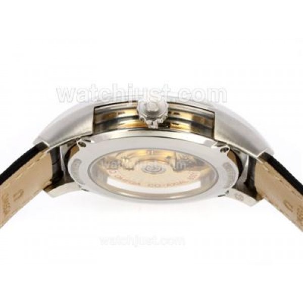 Omega Hour Vision See Thru Case Swiss ETA 2836 Movement with Black Dial-Leather Strap