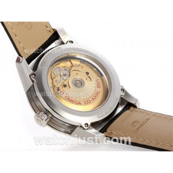 Omega Hour Vision See Thru Case Swiss ETA 2836 Movement with Black Dial-Leather Strap