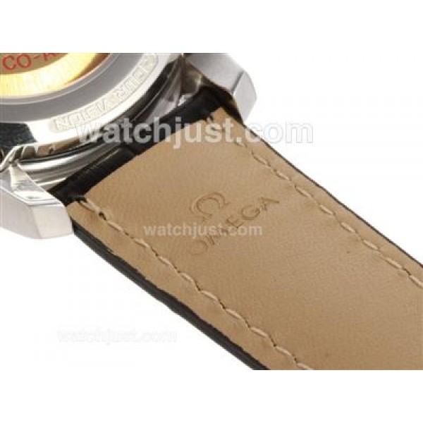 Omega Hour Vision See Thru Case Swiss ETA 2836 Movement with Black Dial-Leather Strap