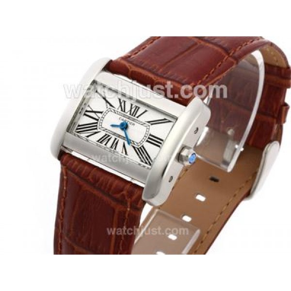Cartier Classic with White Dial-Leather Strap
