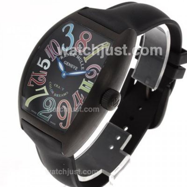 Franck Muller Crazy Hours Automatic PVD Case with Black Dial-Rubber Strap