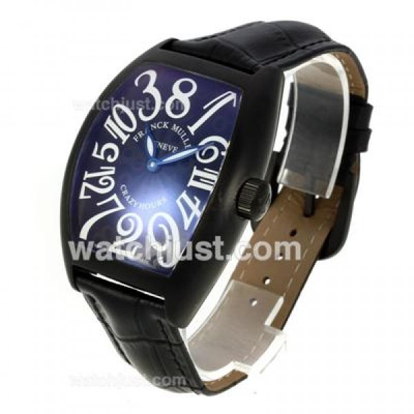 Franck Muller Crazy Hours Automatic PVD Case with Black Dial-Leather Strap
