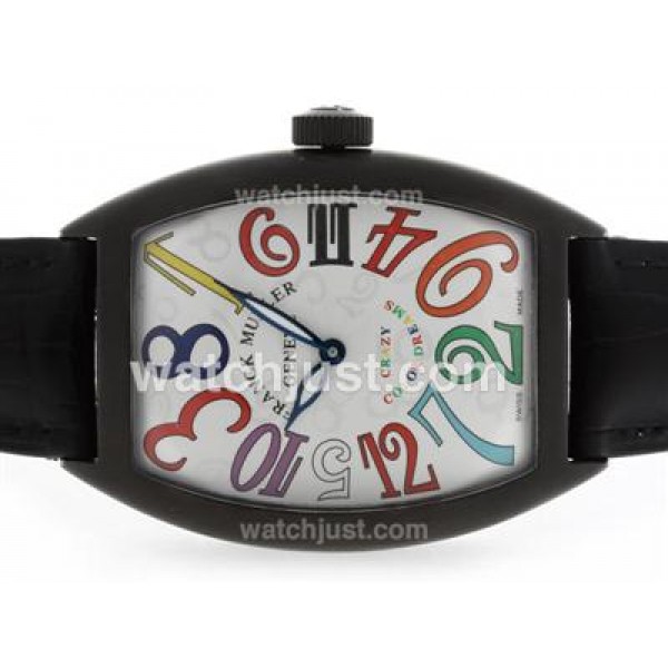 Franck Muller Crazy Hours Automatic PVD Case with White Dial-Leather Strap