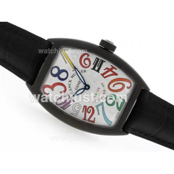 Franck Muller Crazy Hours Automatic PVD Case with White Dial-Leather Strap